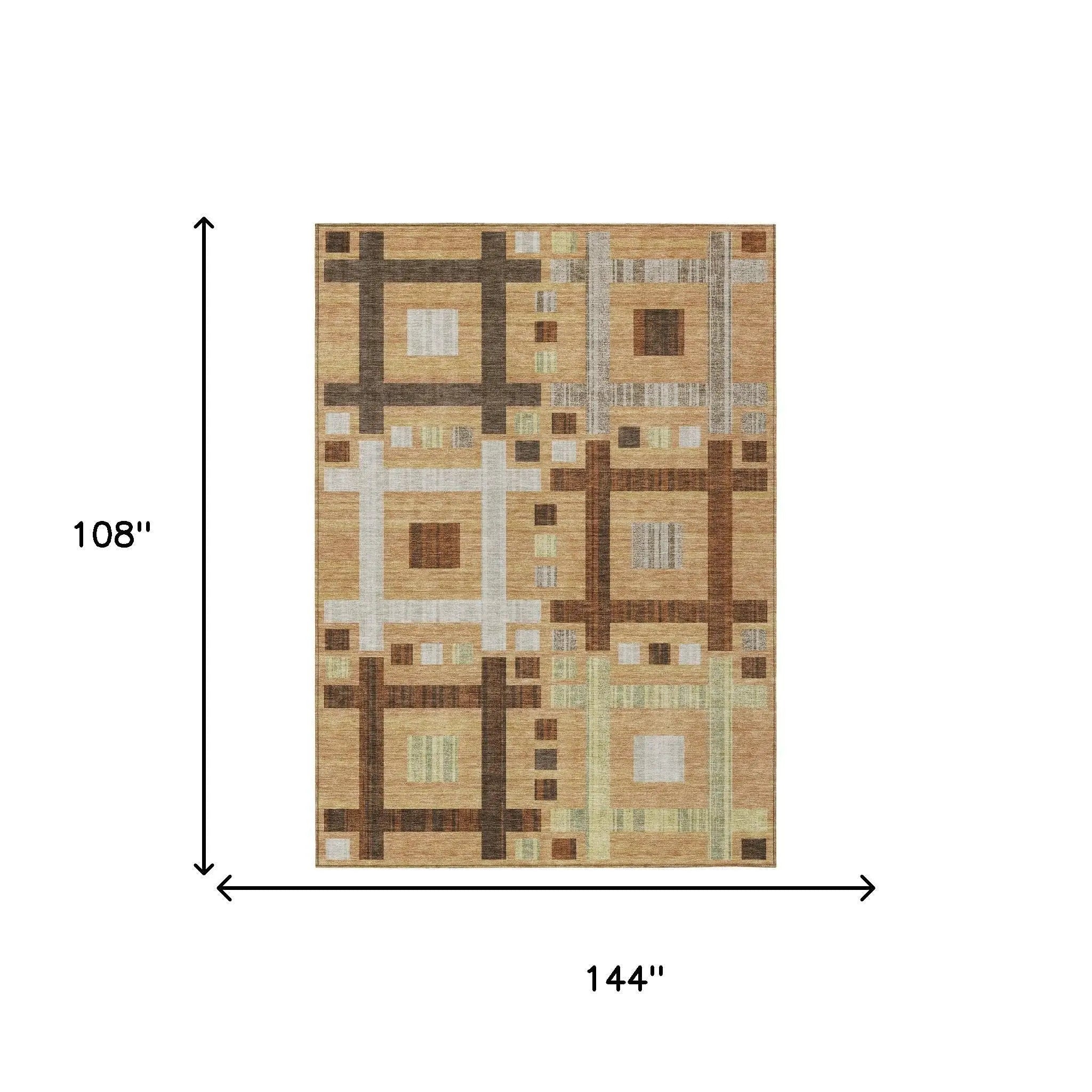 9' X 12' Copper And Brown Geometric Washable Indoor Outdoor Area Rug Homeroots Outdoor