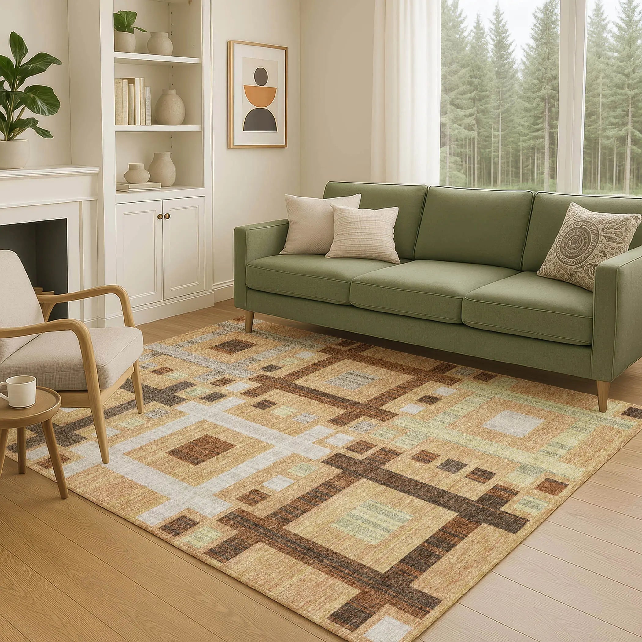 9' X 12' Copper And Brown Geometric Washable Indoor Outdoor Area Rug Homeroots Outdoor