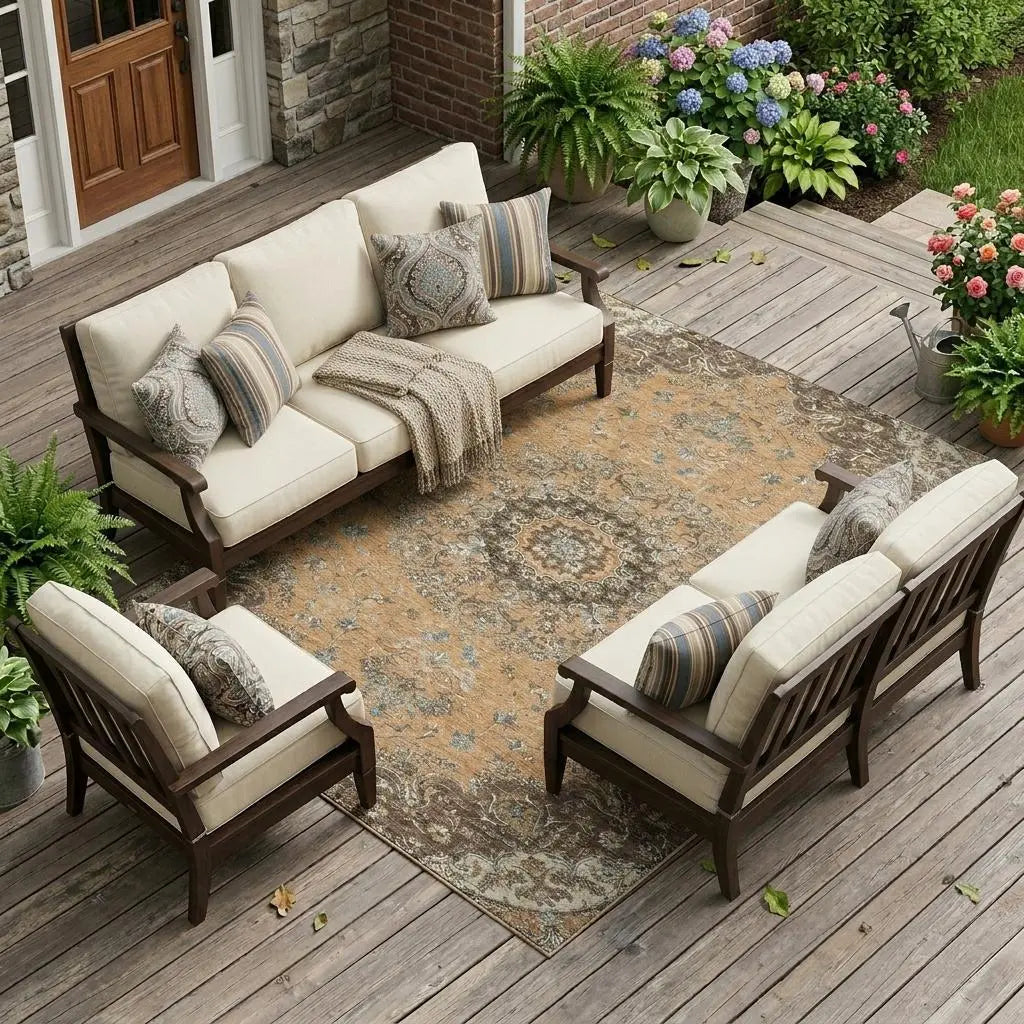 9' X 12' Copper And Chocolate Floral Medallion Washable Indoor Outdoor Area Rug Homeroots Outdoor