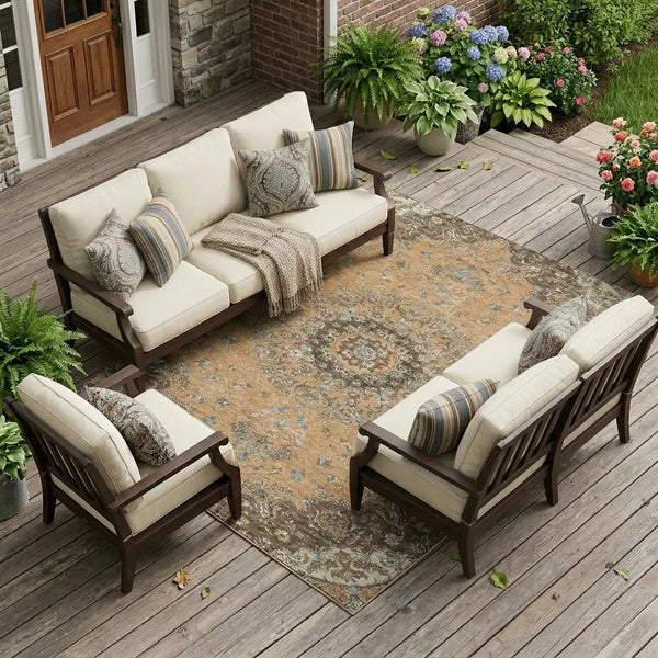 9' X 12' Copper And Chocolate Floral Medallion Washable Indoor Outdoor Area Rug Homeroots Outdoor