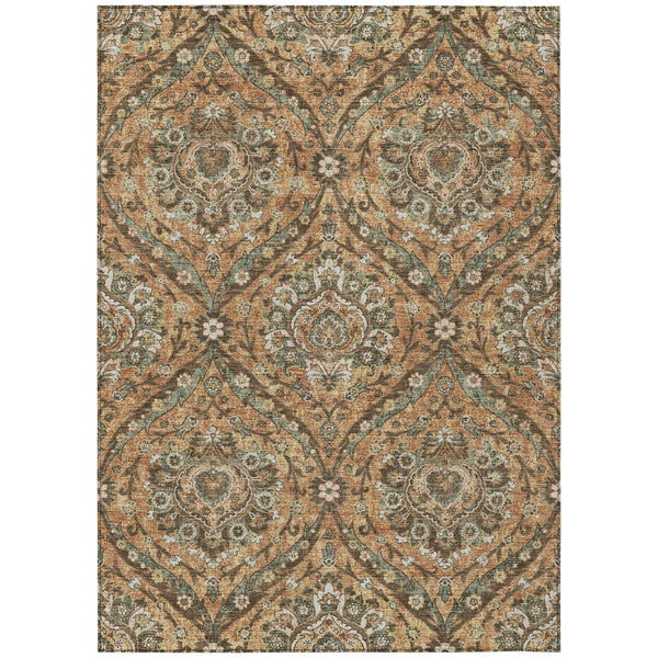 9' X 12' Copper And Gold Floral Washable Indoor Outdoor Area Rug Homeroots Outdoor