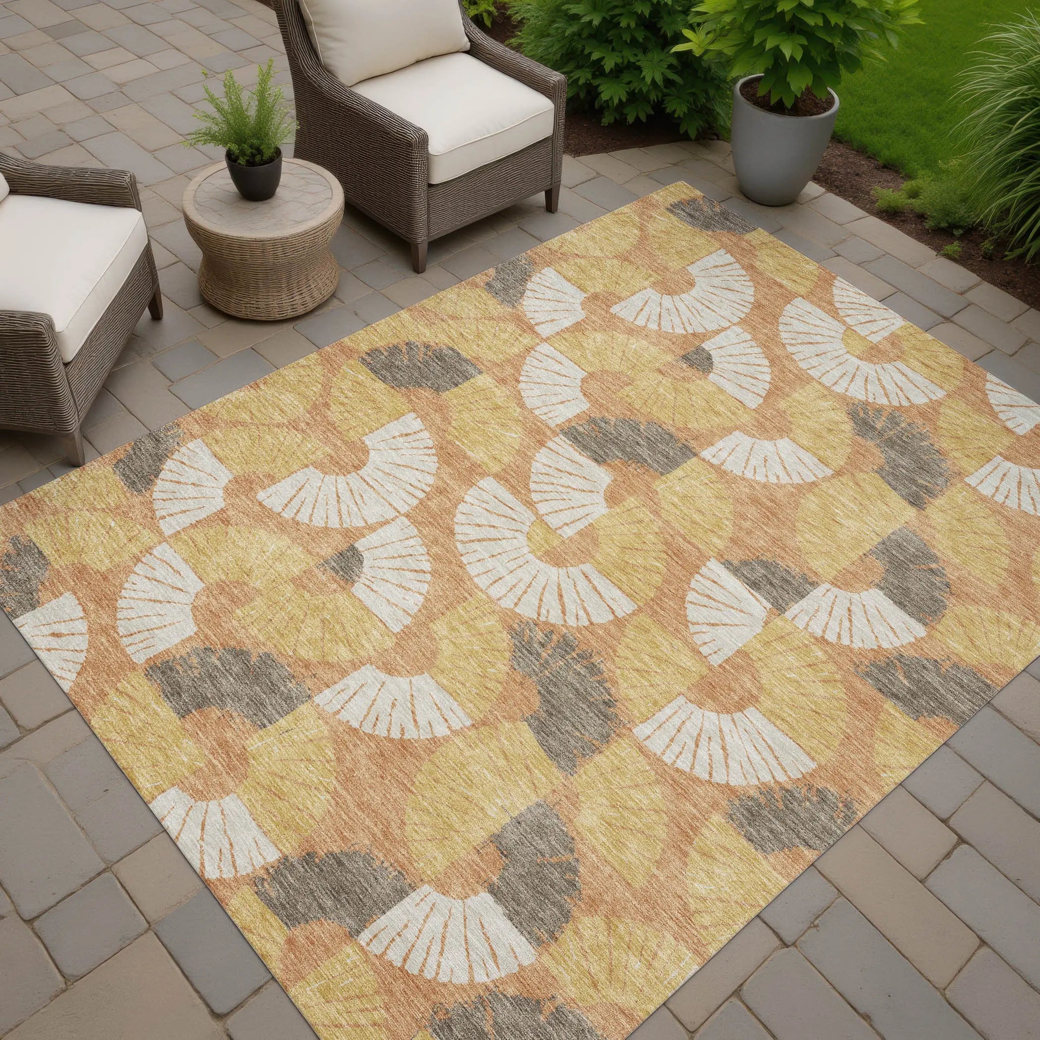 9' X 12' Copper And Gold Geometric Washable Indoor Outdoor Area Rug Homeroots Outdoor