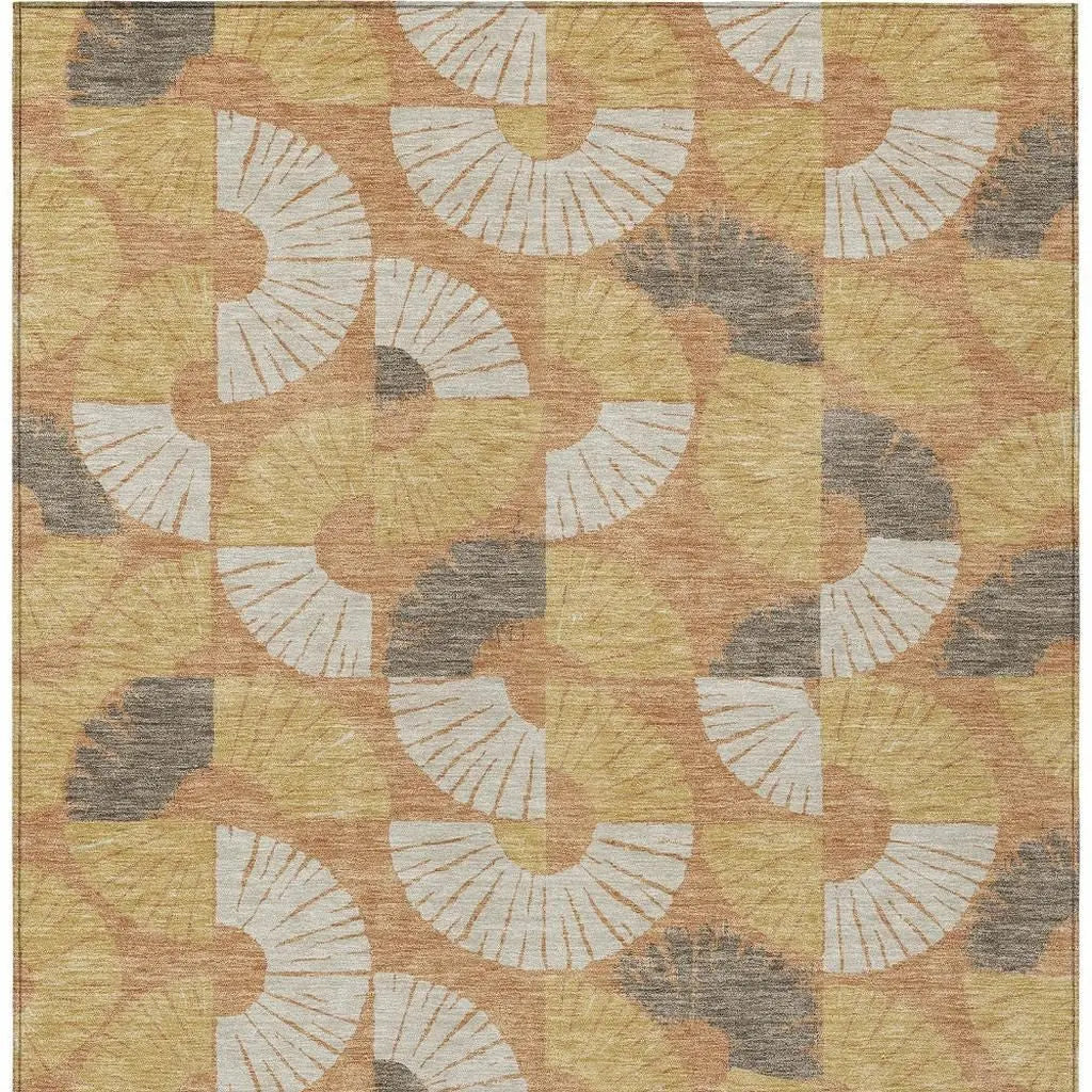 9' X 12' Copper And Gold Geometric Washable Indoor Outdoor Area Rug Homeroots Outdoor