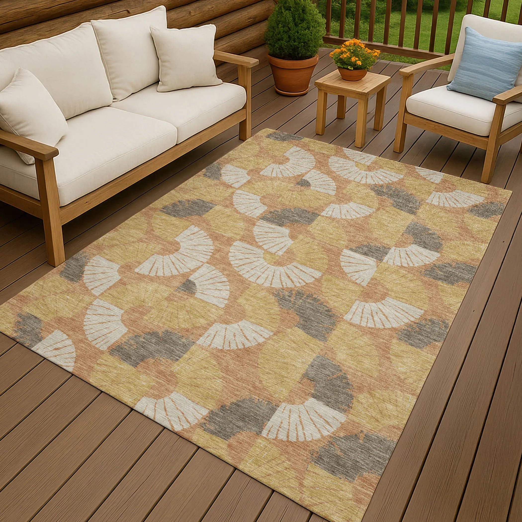 9' X 12' Copper And Gold Geometric Washable Indoor Outdoor Area Rug Homeroots Outdoor