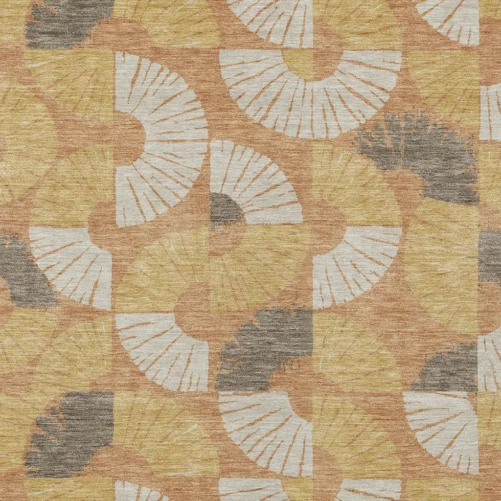 9' X 12' Copper And Gold Geometric Washable Indoor Outdoor Area Rug Homeroots Outdoor