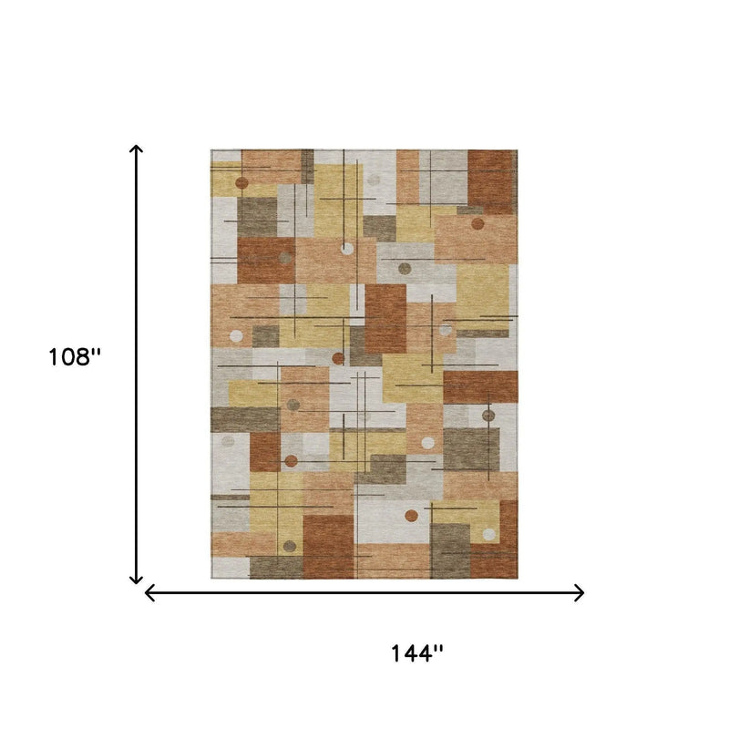 9' X 12' Copper And Graphite Geometric Washable Indoor Outdoor Area Rug Homeroots Outdoor