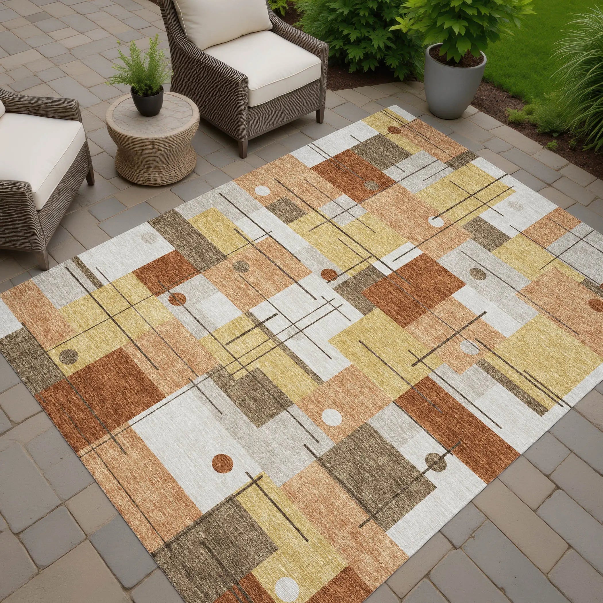 9' X 12' Copper And Graphite Geometric Washable Indoor Outdoor Area Rug Homeroots Outdoor