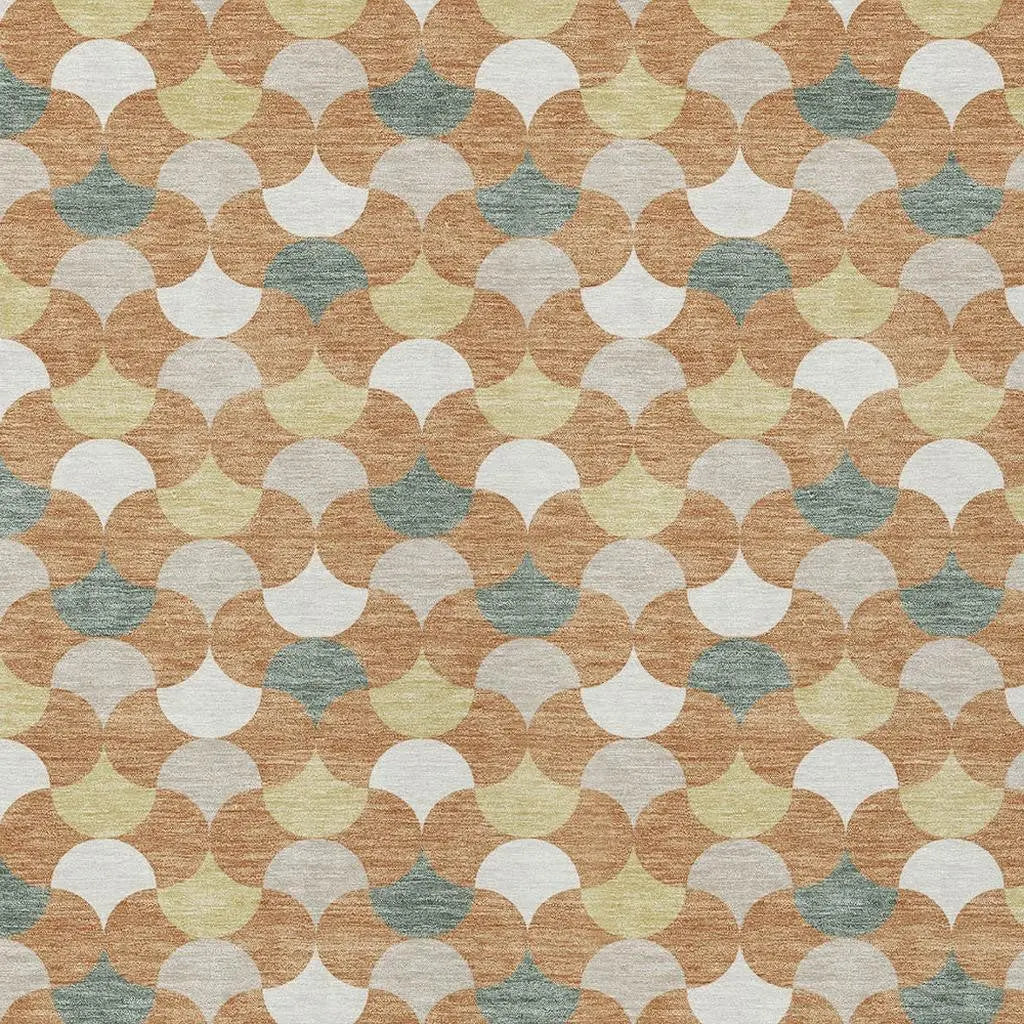 9' X 12' Copper And Green Geometric Washable Indoor Outdoor Area Rug Homeroots Outdoor
