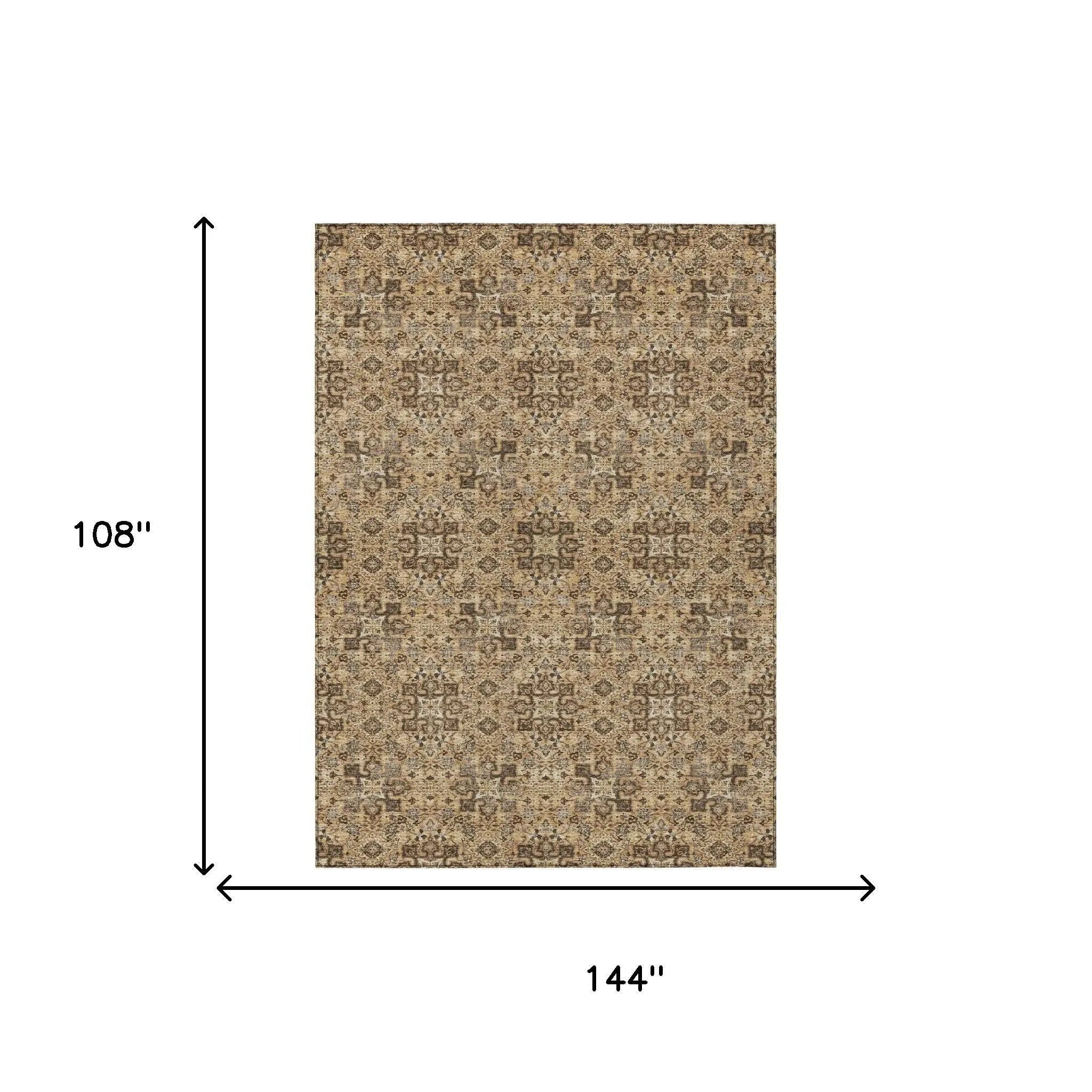 9' X 12' Copper And Green Oriental Washable Indoor Outdoor Area Rug Homeroots Outdoor