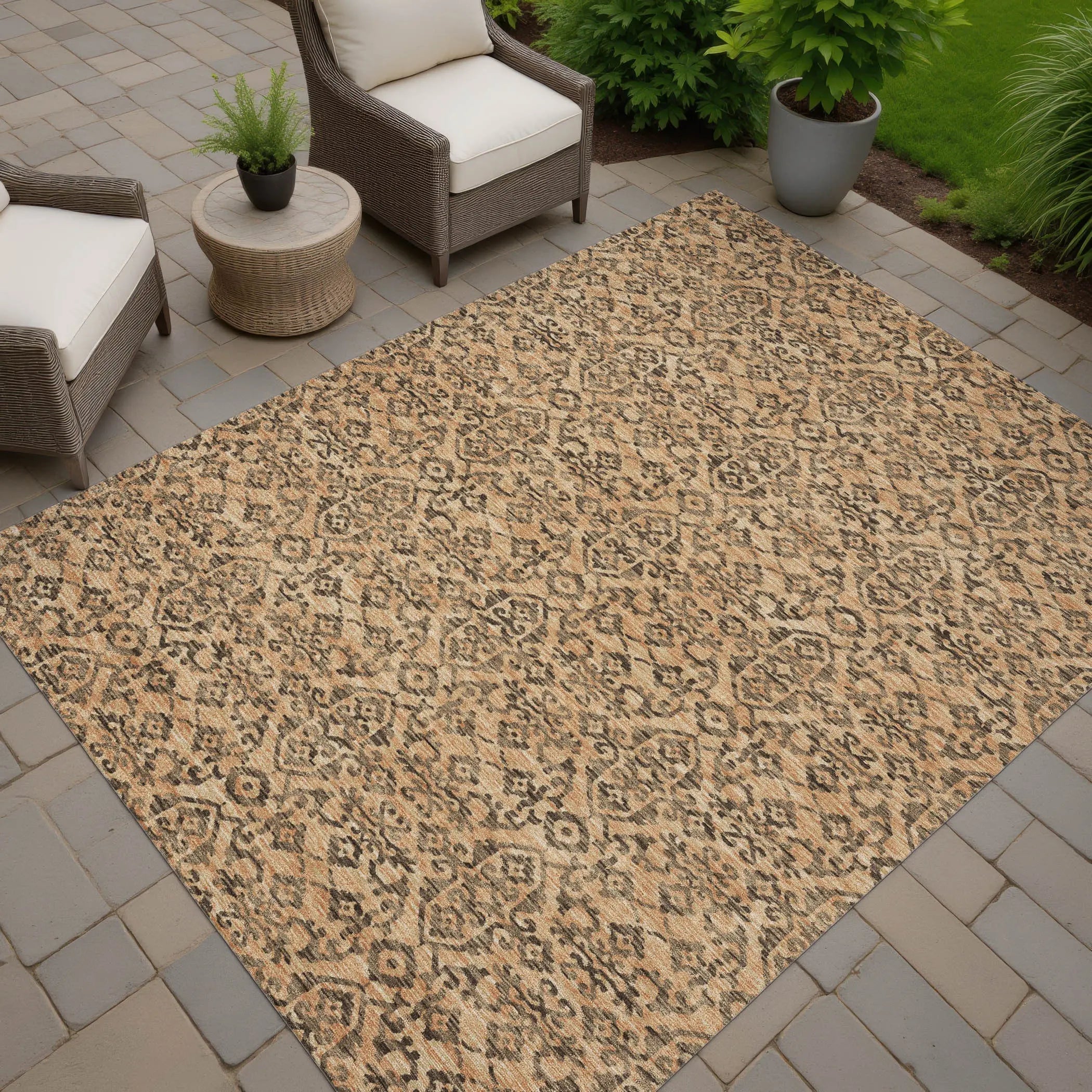 9' X 12' Copper And Green Oriental Washable Indoor Outdoor Area Rug Homeroots Outdoor