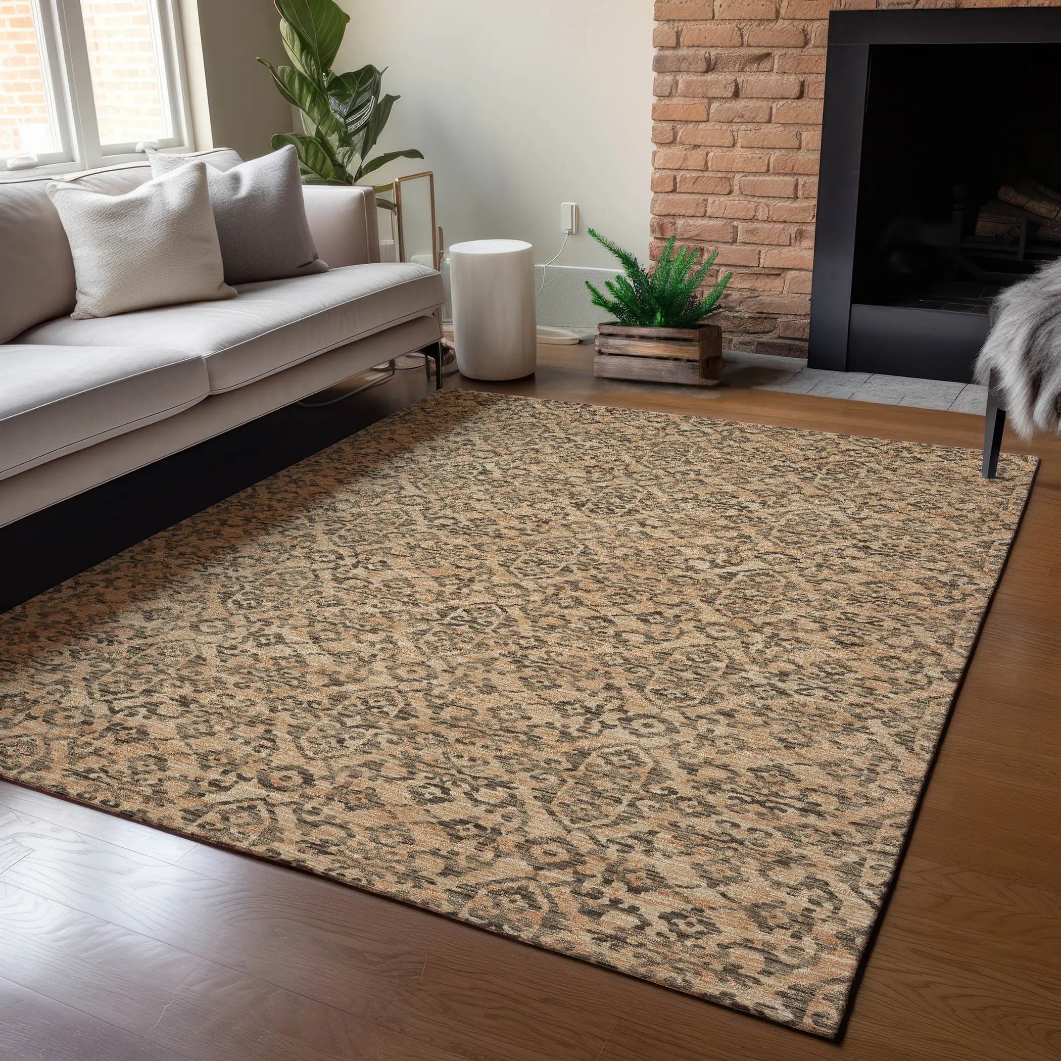 9' X 12' Copper And Green Oriental Washable Indoor Outdoor Area Rug Homeroots Outdoor