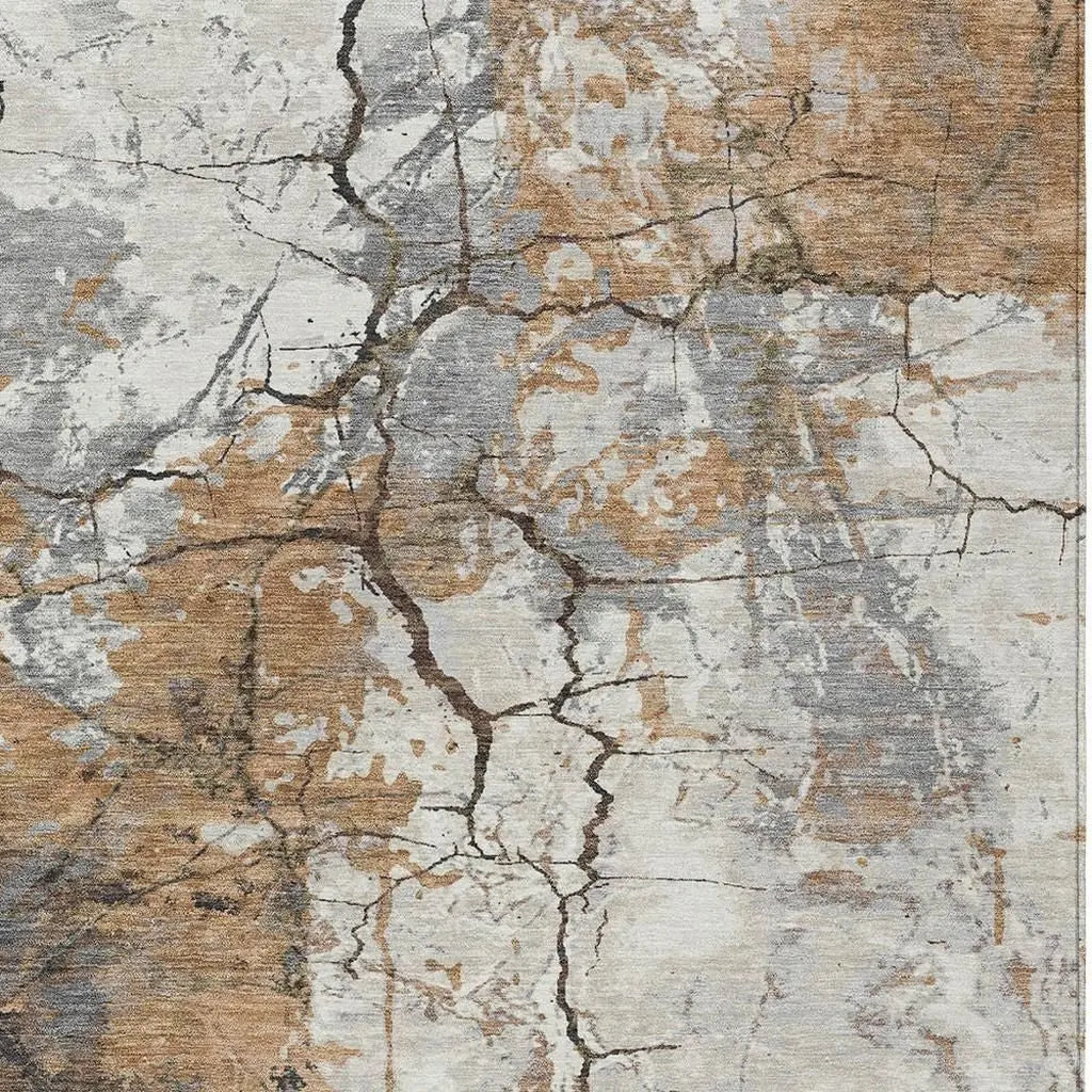 9' X 12' Copper And Ivory Abstract Washable Indoor Outdoor Area Rug Homeroots Outdoor