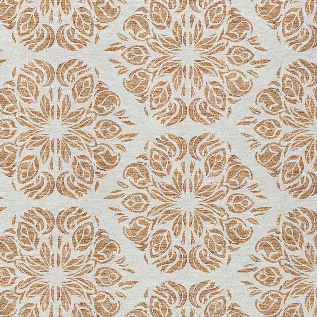 9' X 12' Copper And Ivory Damask Washable Indoor Outdoor Area Rug Homeroots Outdoor