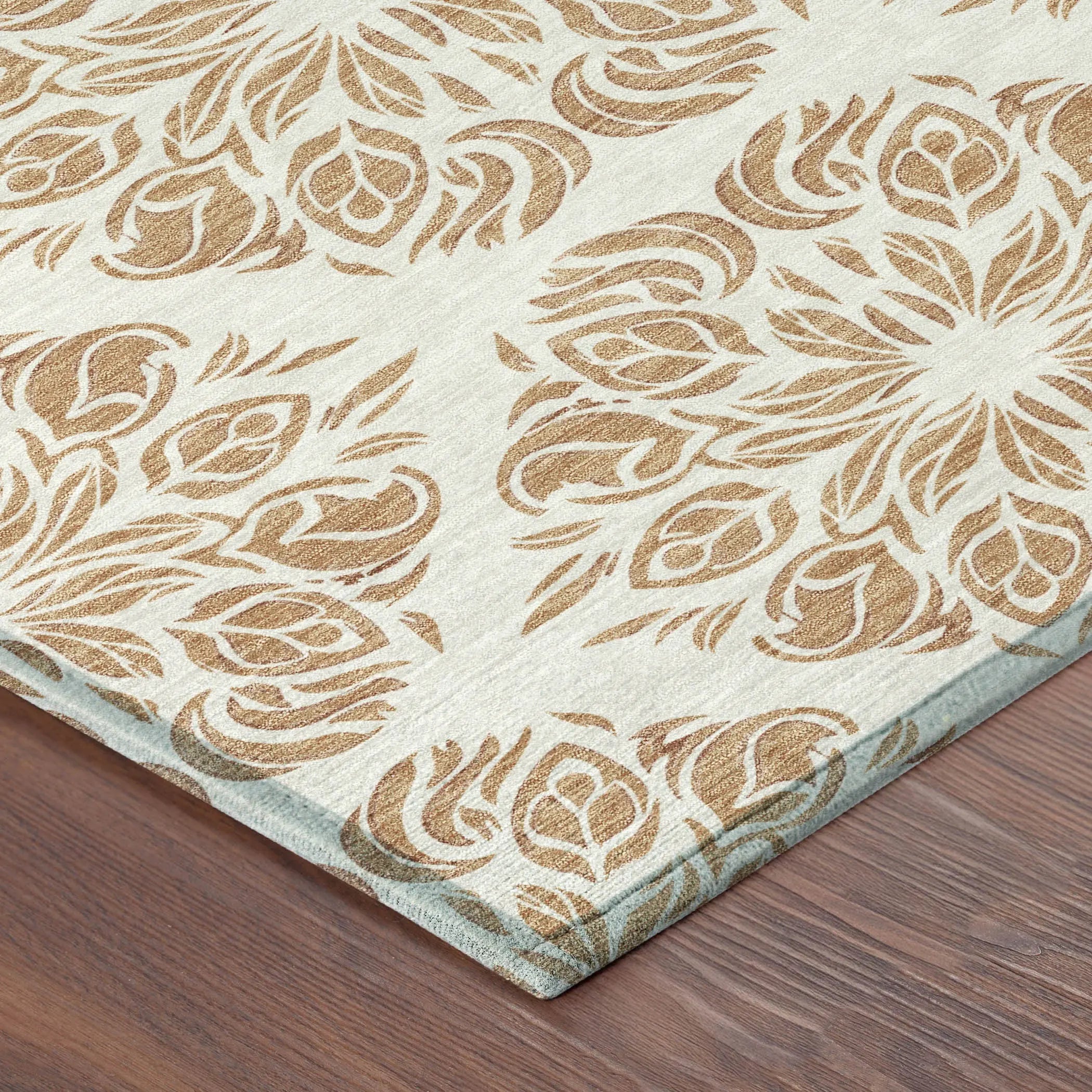 9' X 12' Copper And Ivory Damask Washable Indoor Outdoor Area Rug Homeroots Outdoor