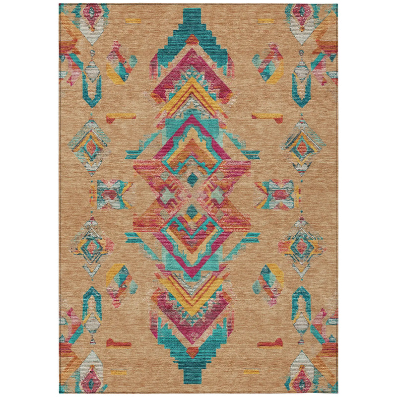 9' X 12' Copper And Ivory Tribal Washable Indoor Outdoor Area Rug Homeroots Outdoor