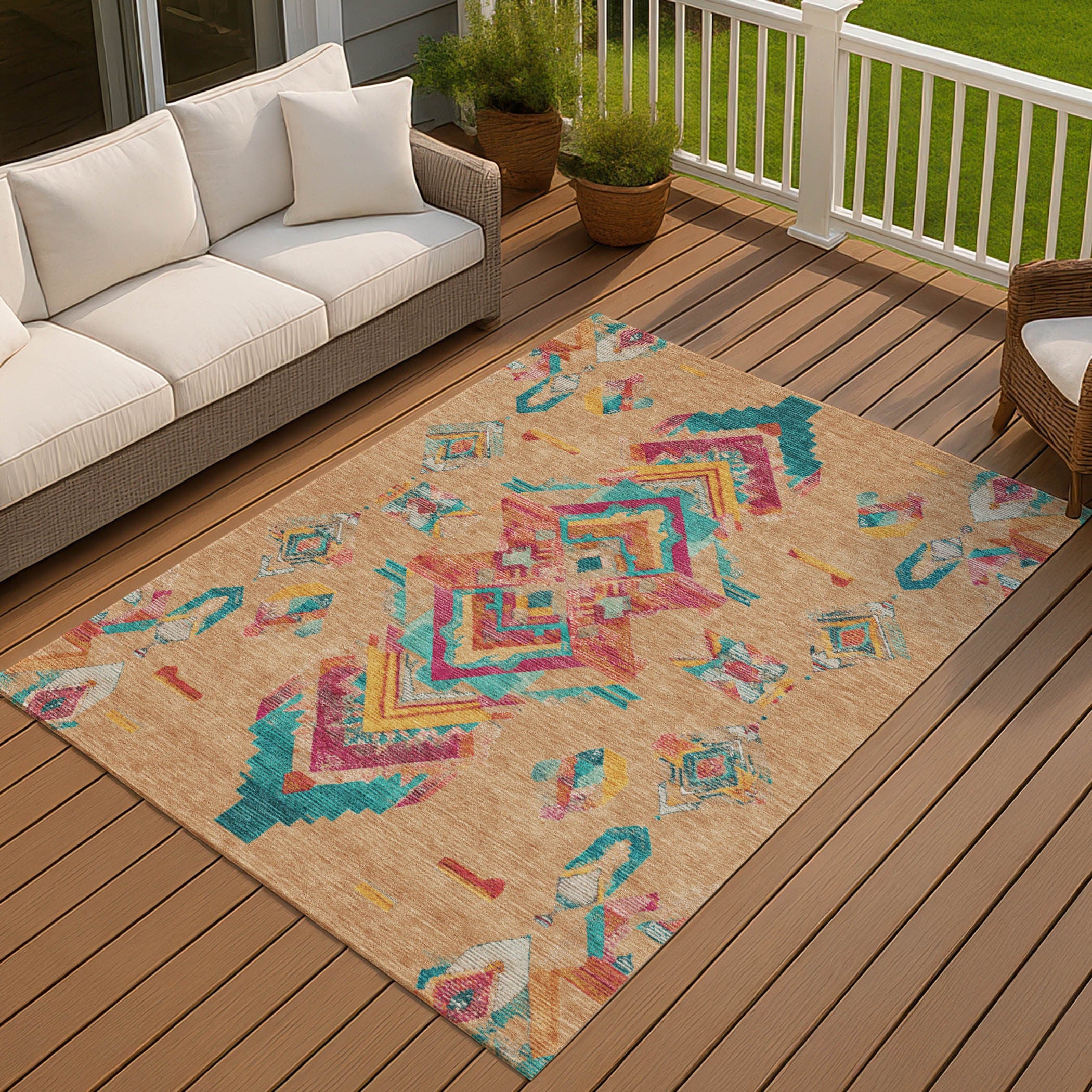 9' X 12' Copper And Ivory Tribal Washable Indoor Outdoor Area Rug Homeroots Outdoor