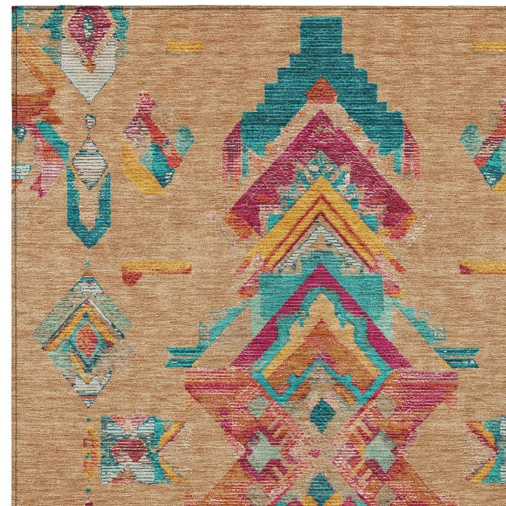 9' X 12' Copper And Ivory Tribal Washable Indoor Outdoor Area Rug Homeroots Outdoor