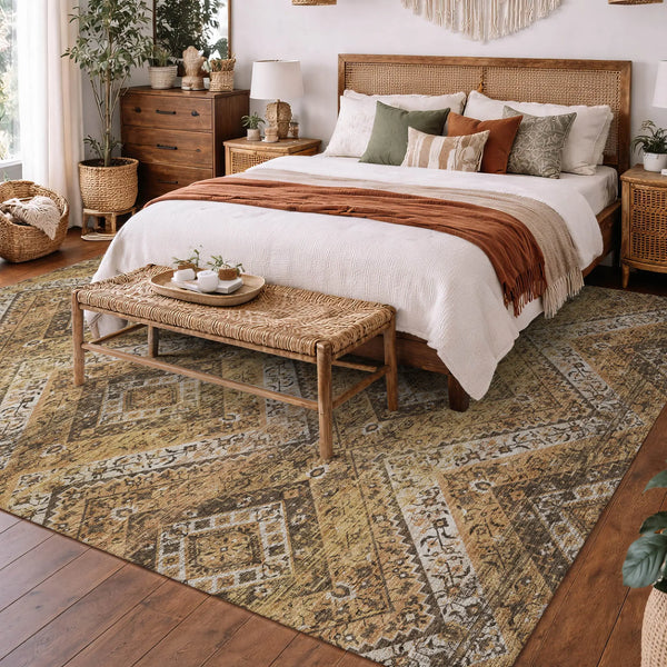 9' X 12' Copper And Khaki Tribal Washable Indoor Outdoor Area Rug Homeroots Outdoor