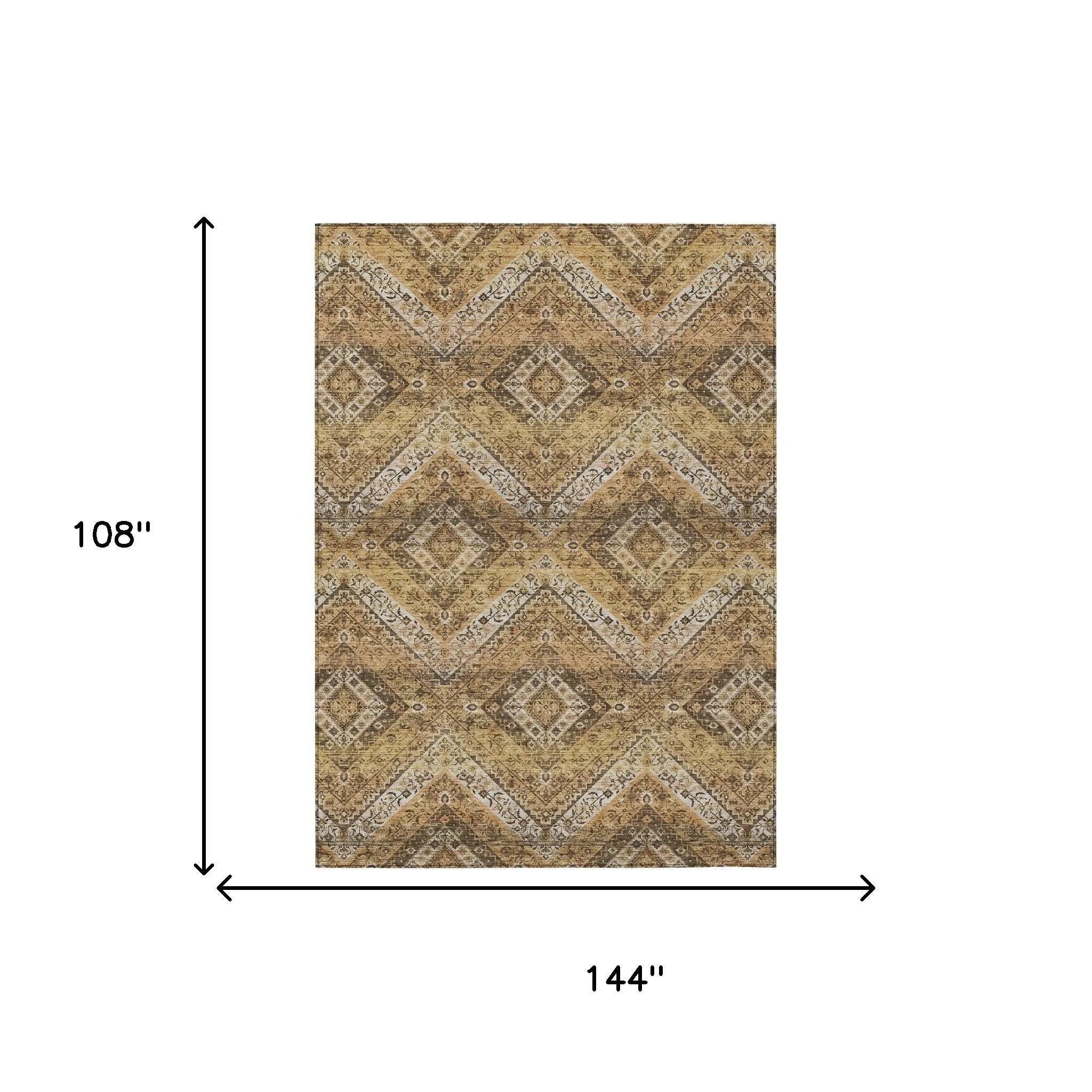 9' X 12' Copper And Khaki Tribal Washable Indoor Outdoor Area Rug Homeroots Outdoor