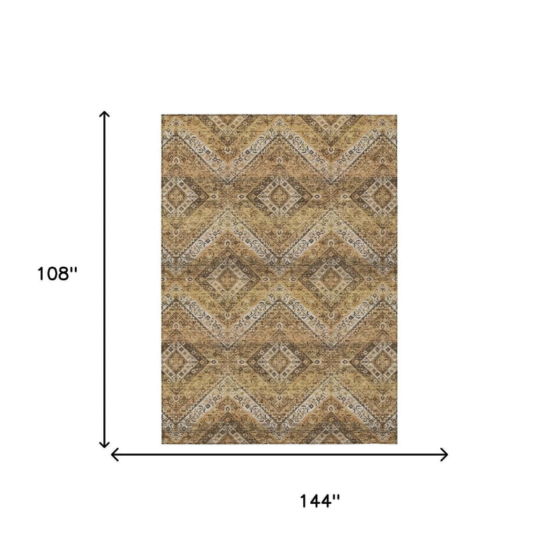 9' X 12' Copper And Khaki Tribal Washable Indoor Outdoor Area Rug Homeroots Outdoor