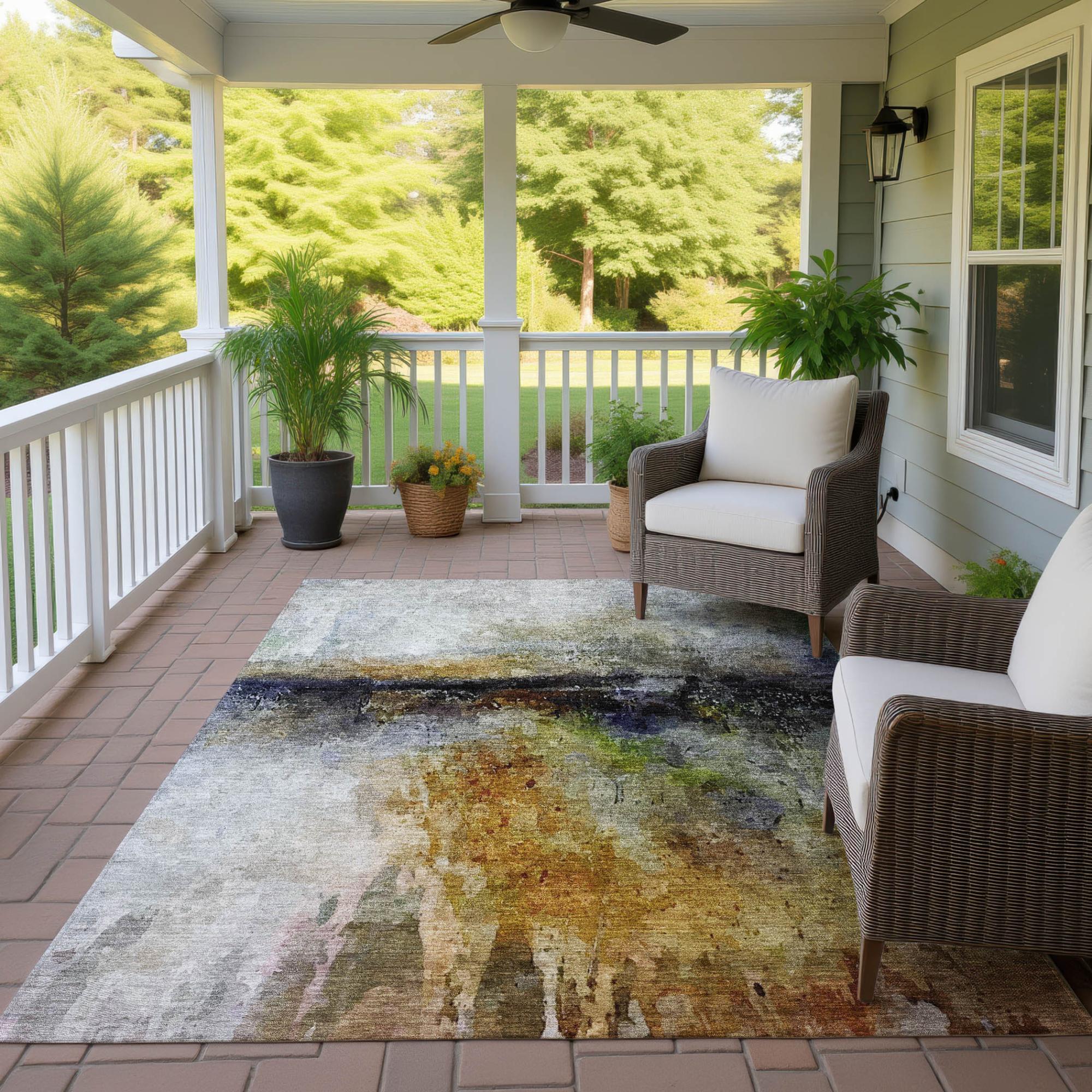 9' X 12' Copper And Orange Abstract Washable Indoor Outdoor Area Rug Homeroots Outdoor