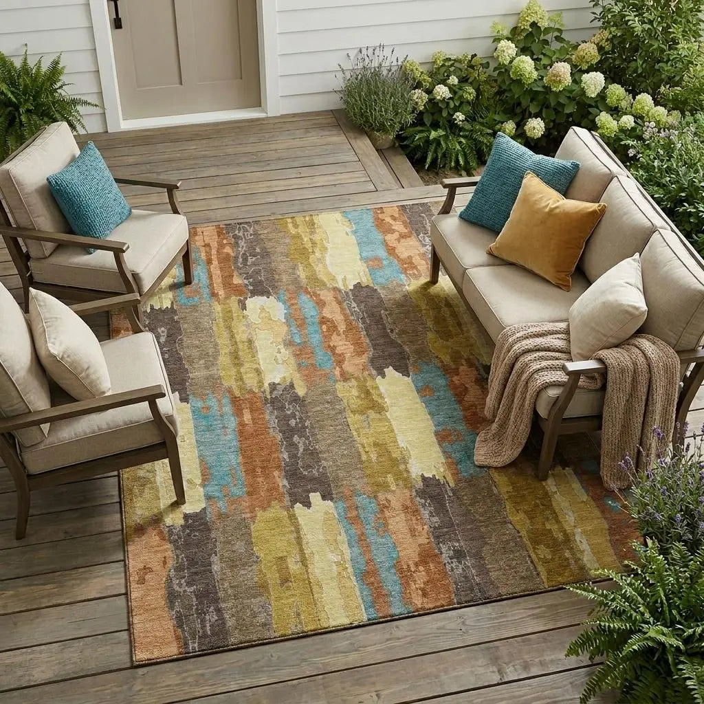 9' X 12' Copper And Orange Abstract Washable Indoor Outdoor Area Rug Homeroots Outdoor