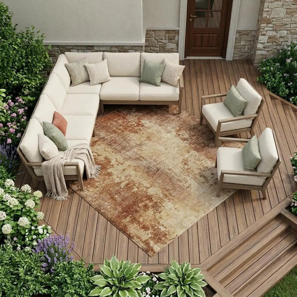 9' X 12' Copper And Orange Abstract Washable Indoor Outdoor Area Rug Homeroots Outdoor