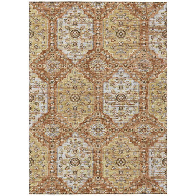 9' X 12' Copper And Orange Damask Washable Indoor Outdoor Area Rug Homeroots Outdoor