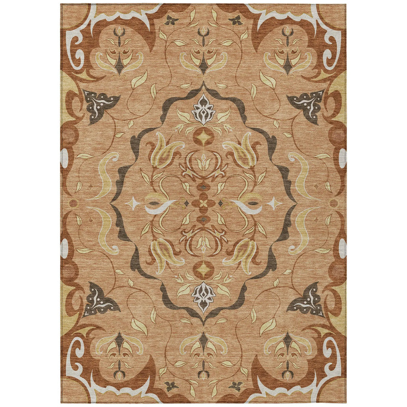 9' X 12' Copper And Orange Damask Washable Indoor Outdoor Area Rug Homeroots Outdoor