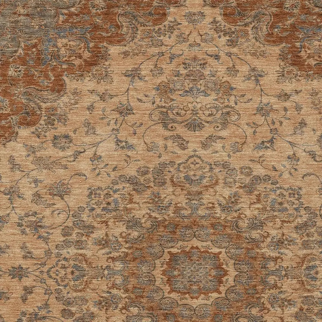 9' X 12' Copper And Orange Floral Medallion Washable Indoor Outdoor Area Rug Homeroots Outdoor
