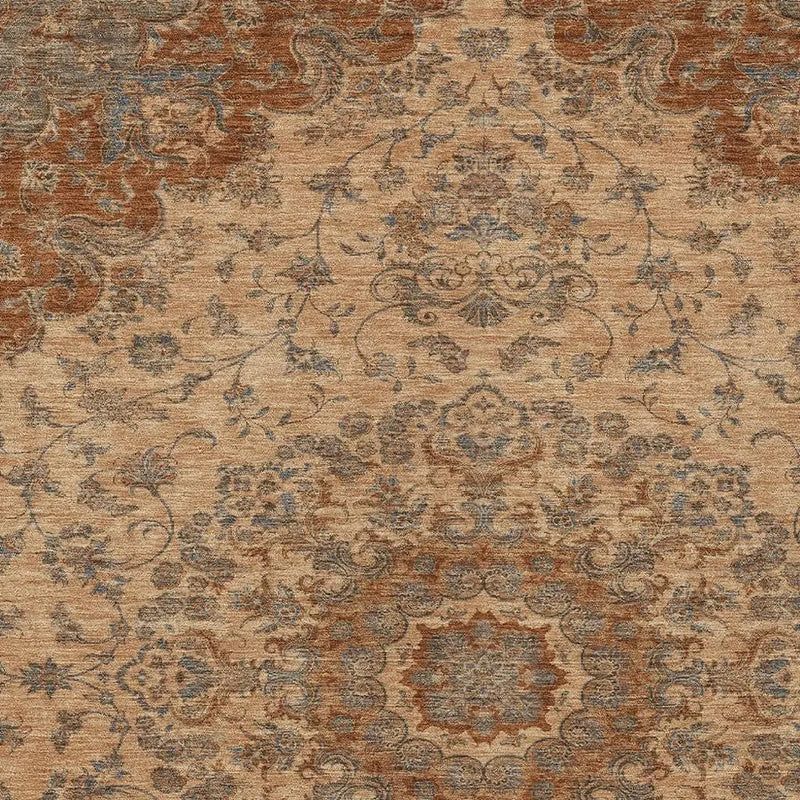 9' X 12' Copper And Orange Floral Medallion Washable Indoor Outdoor Area Rug Homeroots Outdoor