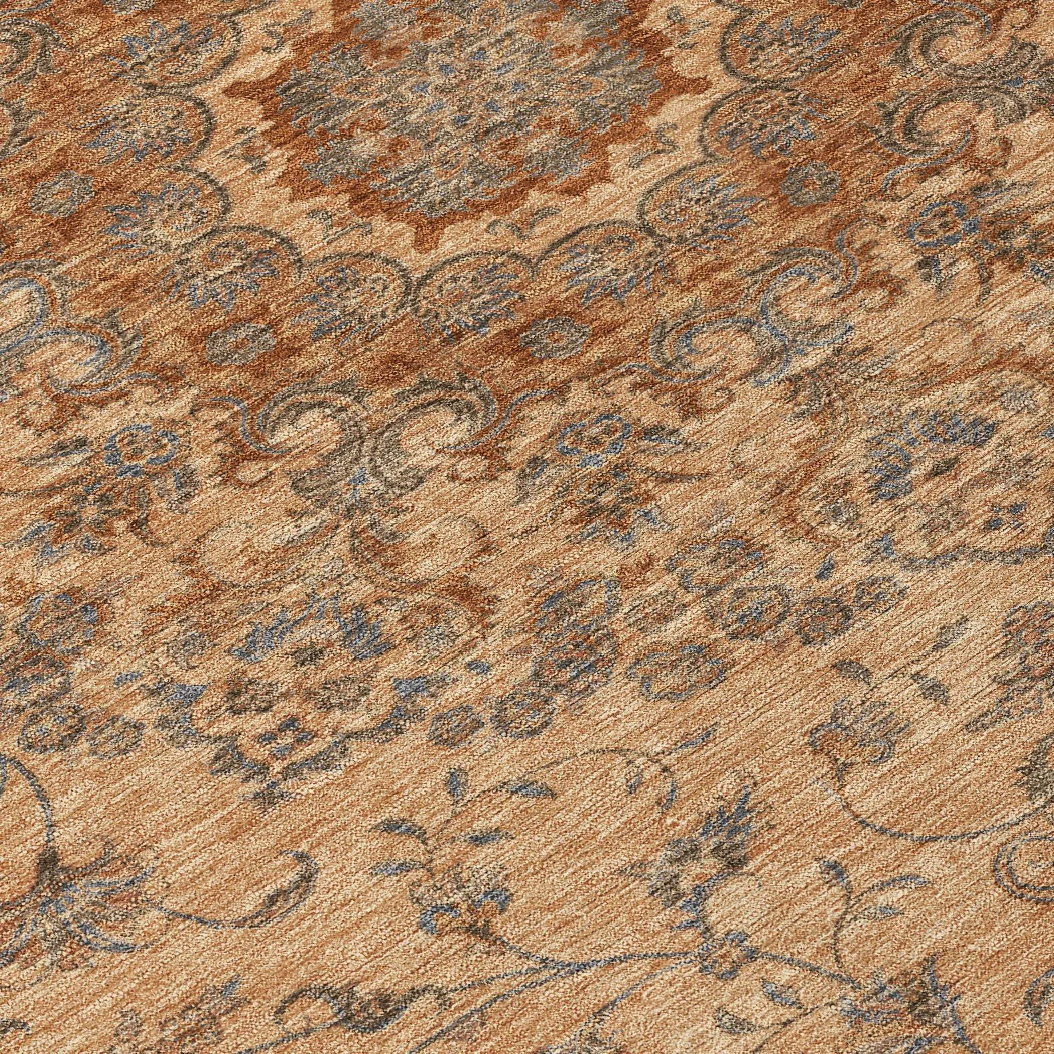 9' X 12' Copper And Orange Floral Medallion Washable Indoor Outdoor Area Rug Homeroots Outdoor