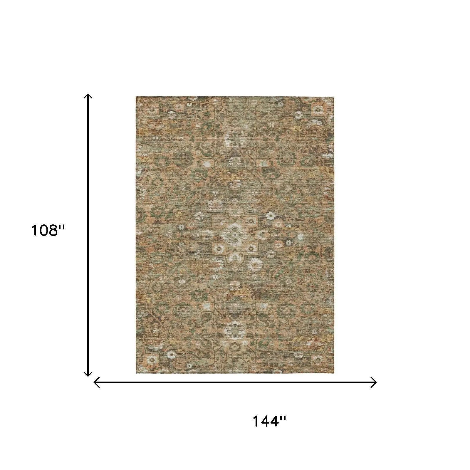 9' X 12' Copper And Orange Floral Medallion Washable Indoor Outdoor Area Rug Homeroots Outdoor