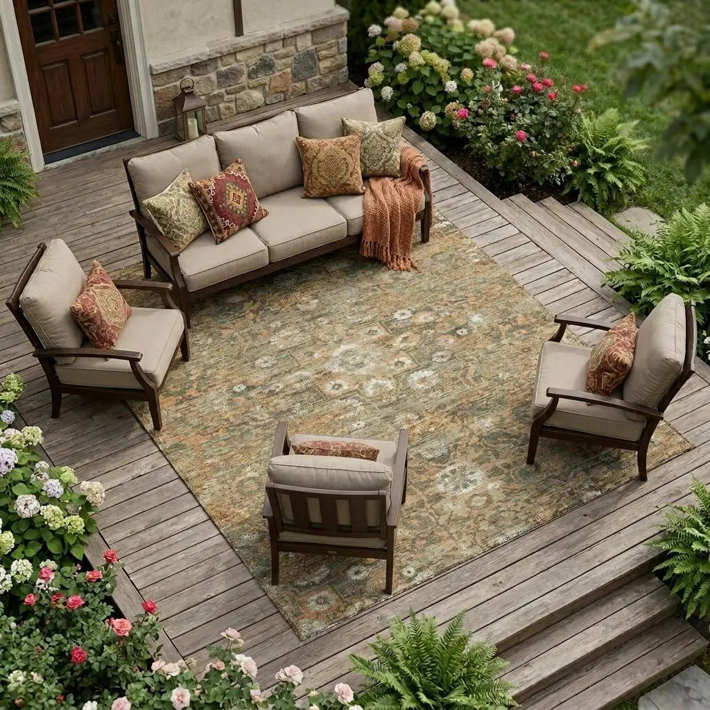 9' X 12' Copper And Orange Floral Medallion Washable Indoor Outdoor Area Rug Homeroots Outdoor