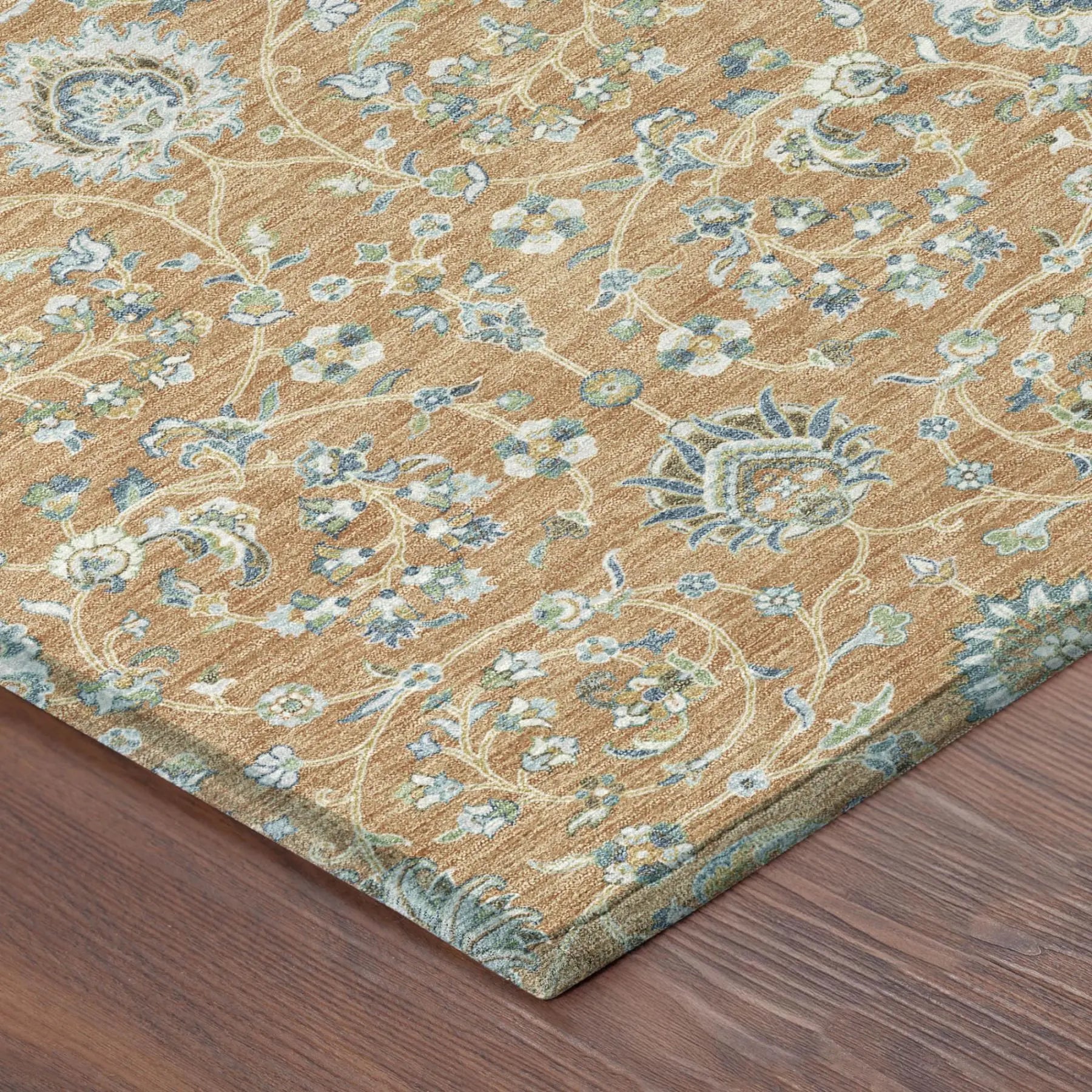 9' X 12' Copper And Orange Floral Washable Indoor Outdoor Area Rug Homeroots Outdoor