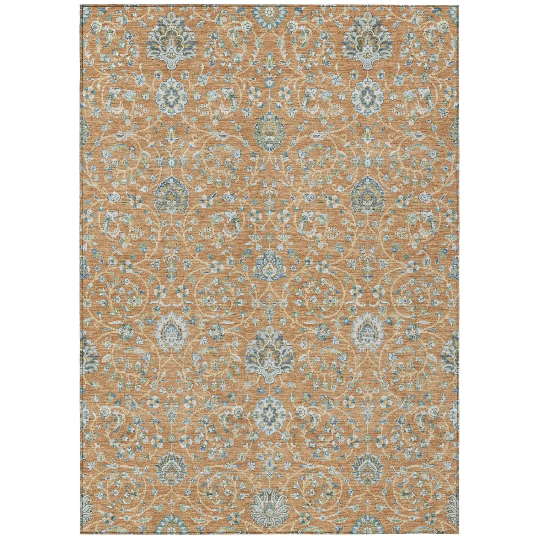 9' X 12' Copper And Orange Floral Washable Indoor Outdoor Area Rug Homeroots Outdoor