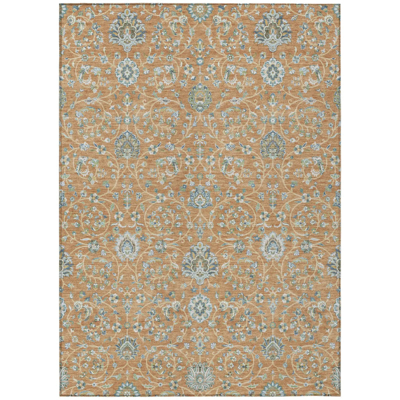 9' X 12' Copper And Orange Floral Washable Indoor Outdoor Area Rug Homeroots Outdoor