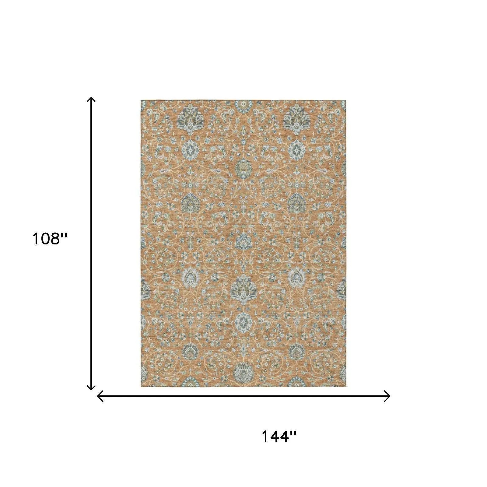 9' X 12' Copper And Orange Floral Washable Indoor Outdoor Area Rug Homeroots Outdoor