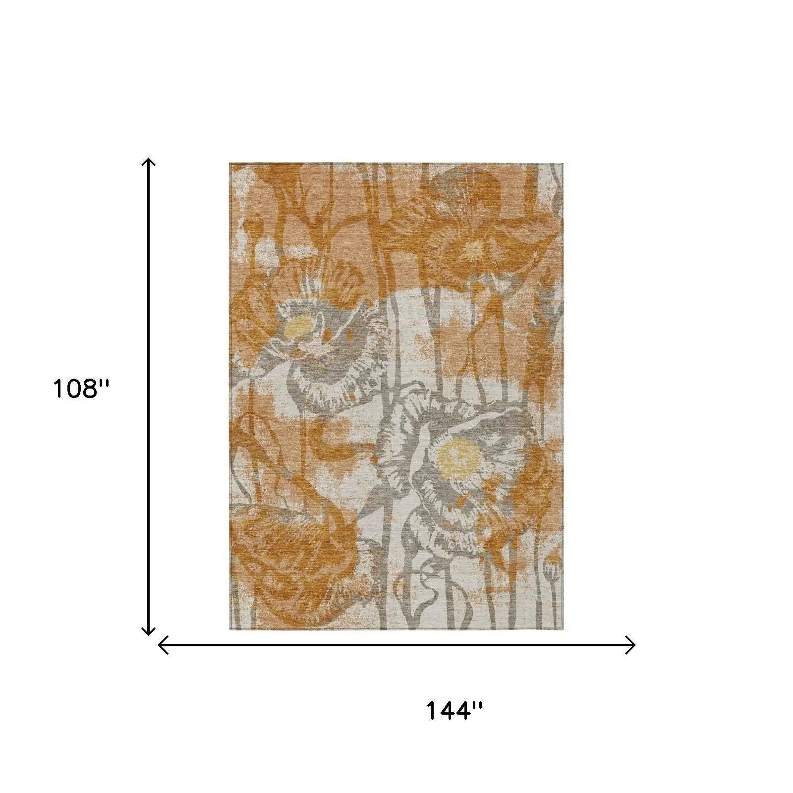 9' X 12' Copper And Orange Floral Washable Indoor Outdoor Area Rug Homeroots Outdoor