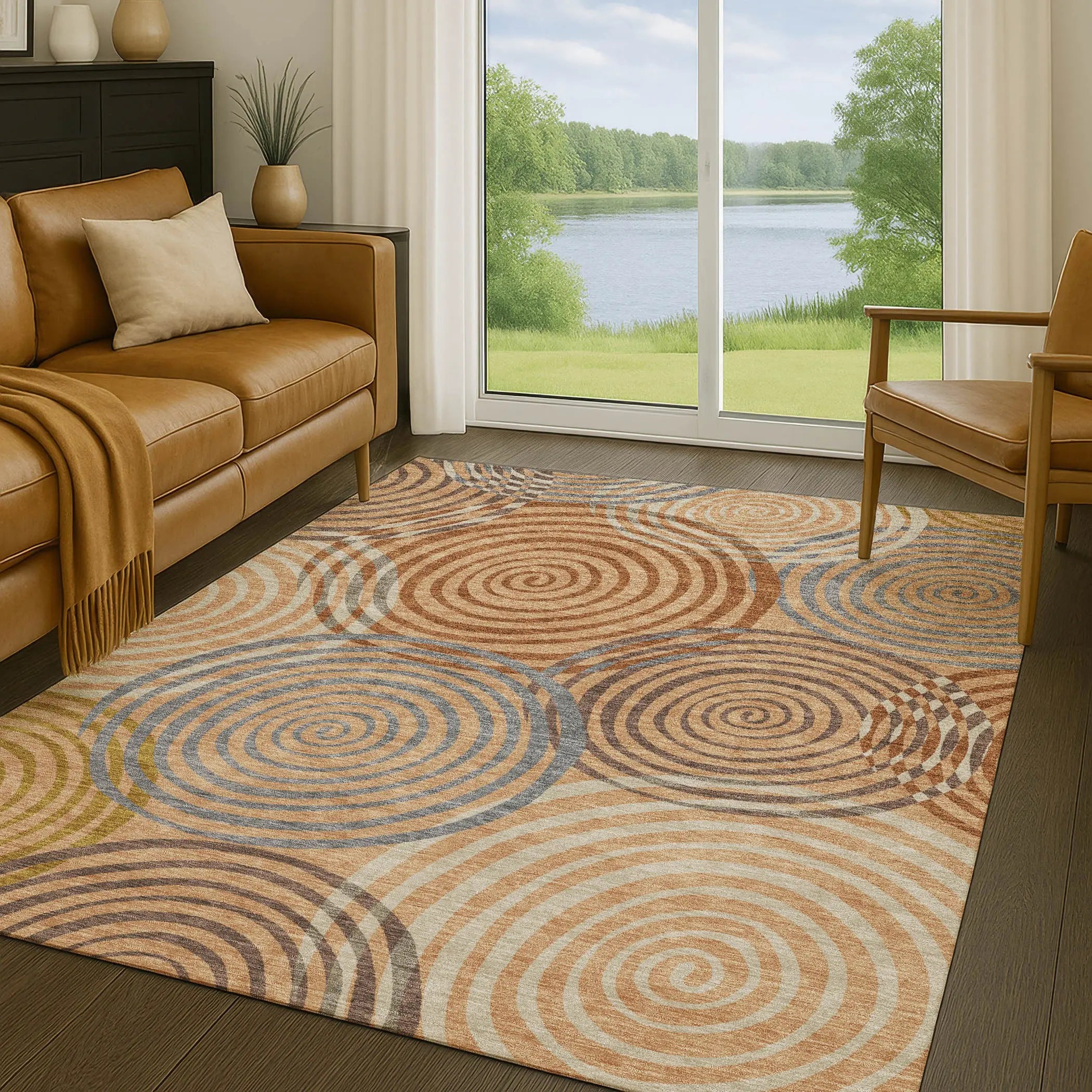 9' X 12' Copper And Orange Geometric Washable Indoor Outdoor Area Rug Homeroots Outdoor
