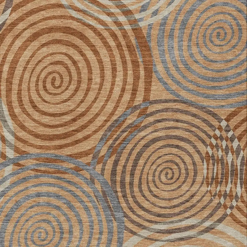 9' X 12' Copper And Orange Geometric Washable Indoor Outdoor Area Rug Homeroots Outdoor