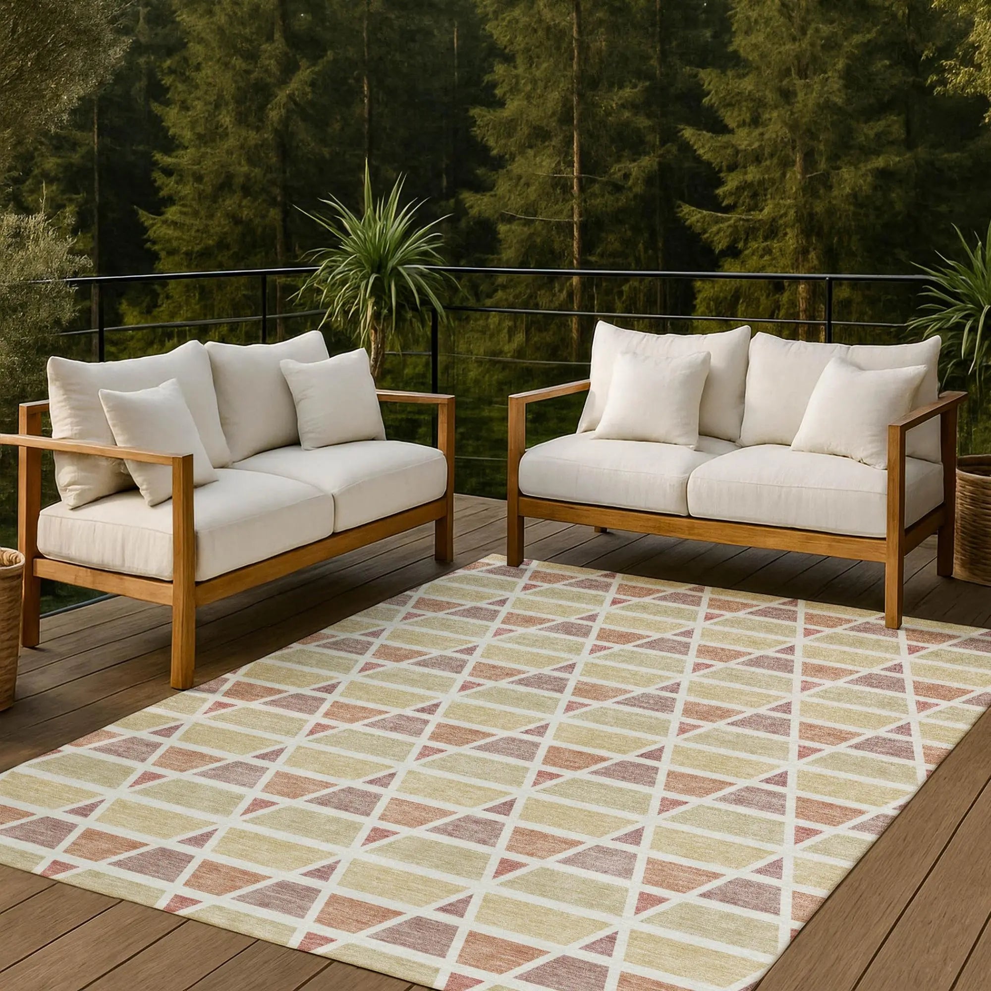 9' X 12' Copper And Orange Geometric Washable Indoor Outdoor Area Rug Homeroots Outdoor