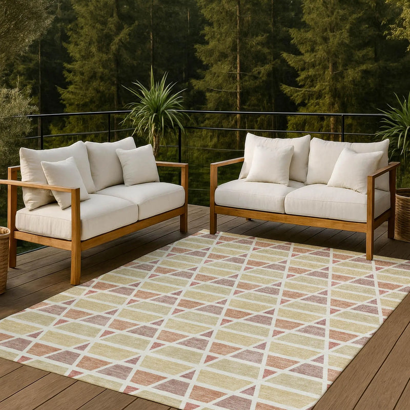 9' X 12' Copper And Orange Geometric Washable Indoor Outdoor Area Rug Homeroots Outdoor