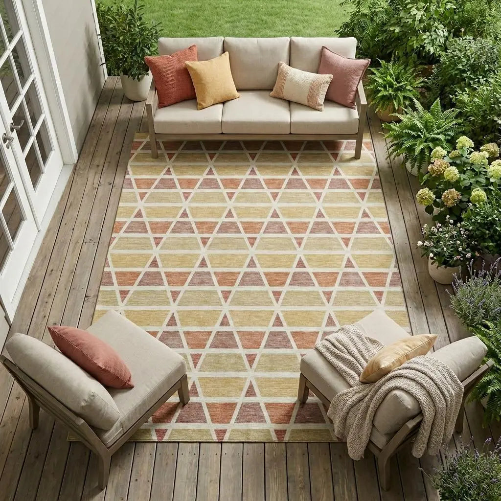 9' X 12' Copper And Orange Geometric Washable Indoor Outdoor Area Rug Homeroots Outdoor