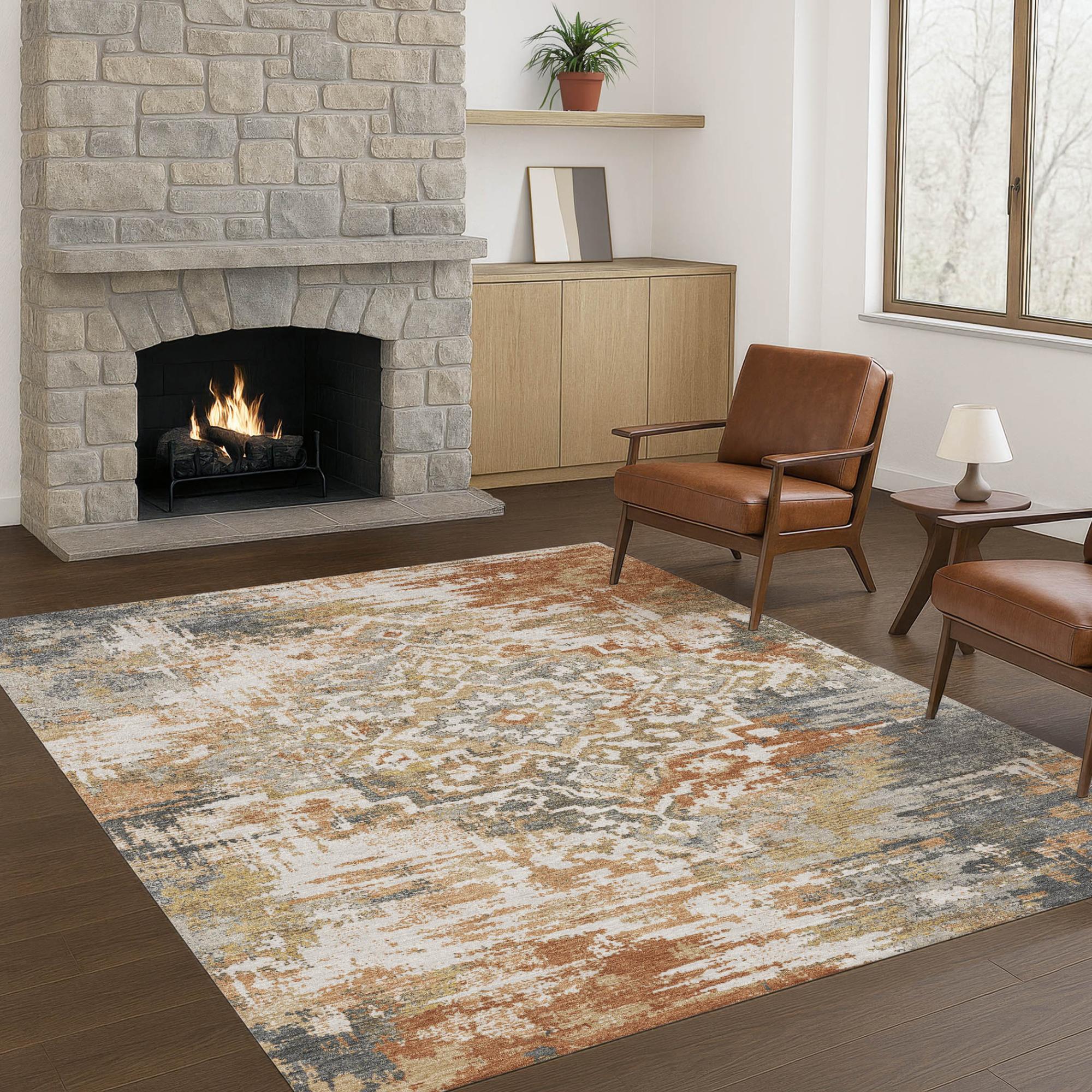 9' X 12' Copper And Orange Medallion Washable Indoor Outdoor Area Rug Homeroots Outdoor