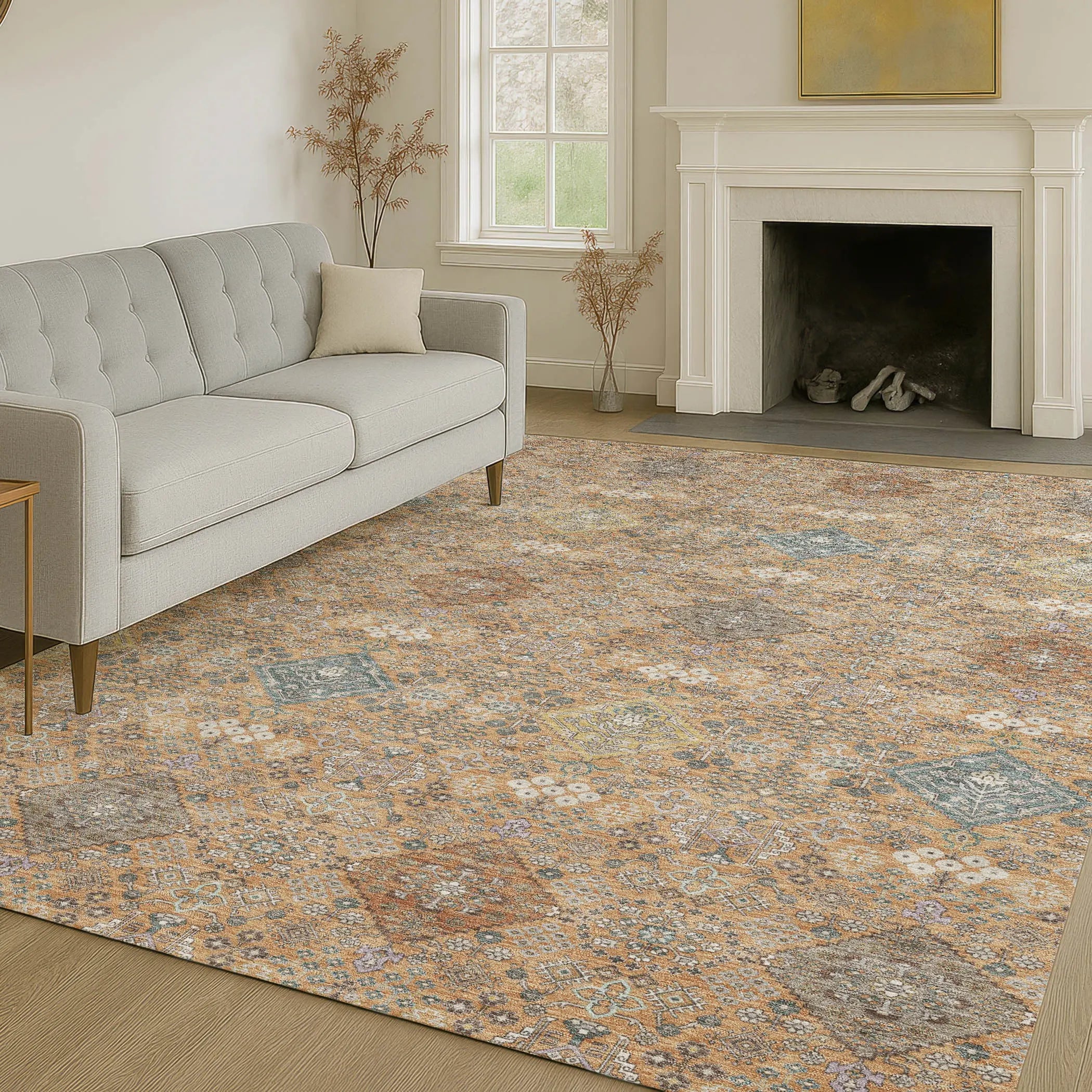 9' X 12' Copper And Orange Oriental Washable Indoor Outdoor Area Rug Homeroots Outdoor