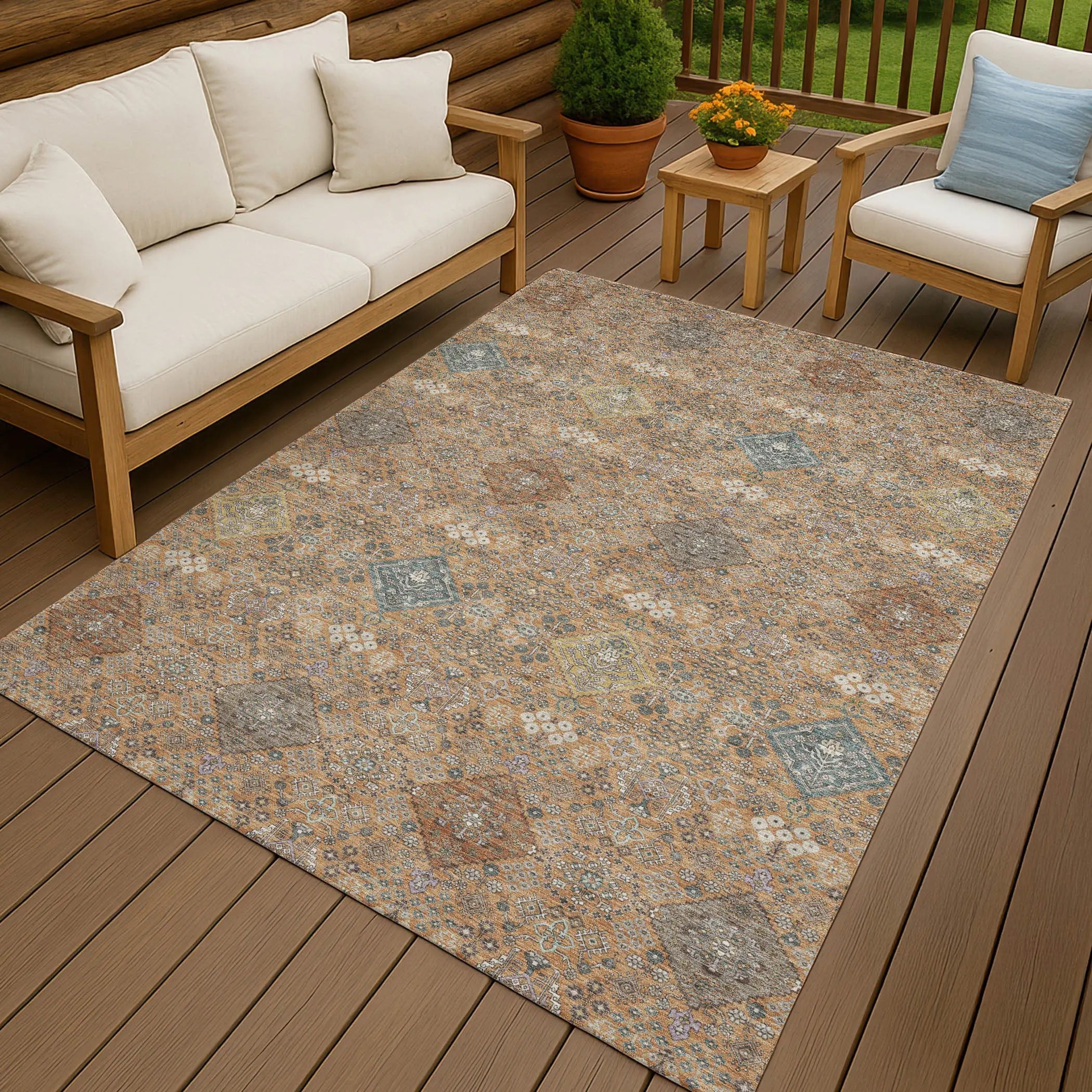 9' X 12' Copper And Orange Oriental Washable Indoor Outdoor Area Rug Homeroots Outdoor