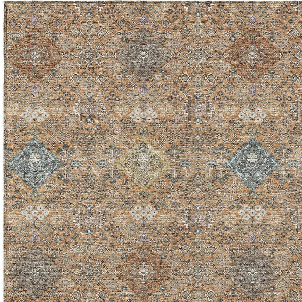 9' X 12' Copper And Orange Oriental Washable Indoor Outdoor Area Rug Homeroots Outdoor