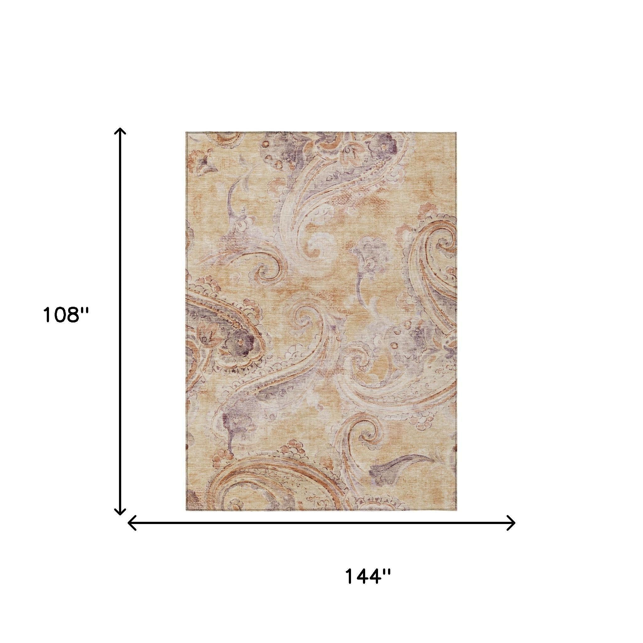 9' X 12' Copper And Orange Paisley Washable Indoor Outdoor Area Rug Homeroots Outdoor