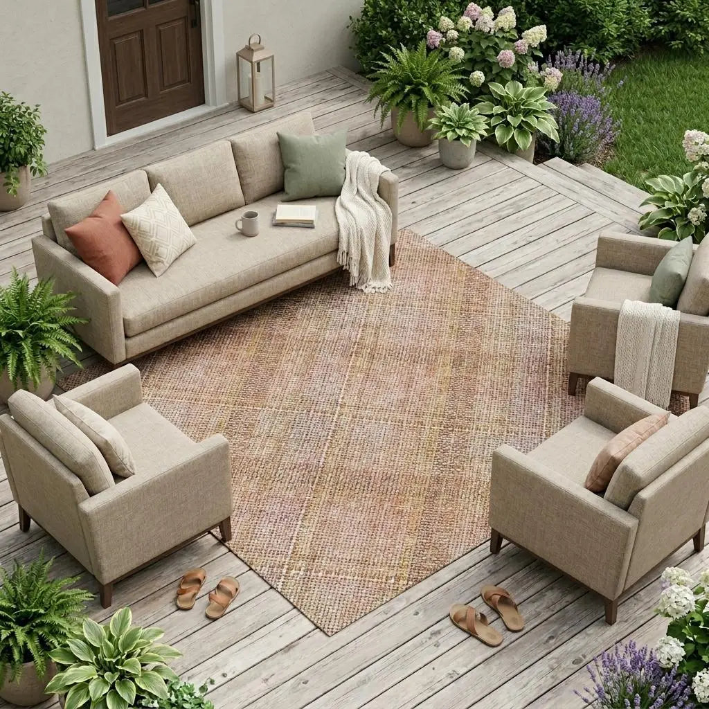 9' X 12' Copper And Orange Plaid Washable Indoor Outdoor Area Rug Homeroots Outdoor